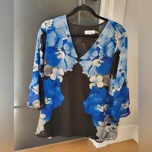 Calvin Klein Black and Blue Floral Blouse